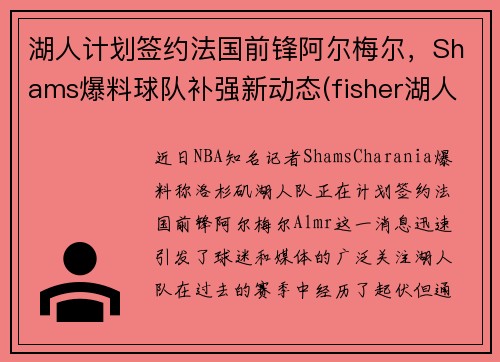 湖人计划签约法国前锋阿尔梅尔，Shams爆料球队补强新动态(fisher湖人)