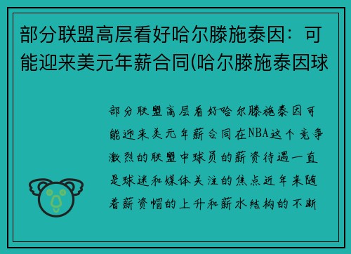 部分联盟高层看好哈尔滕施泰因：可能迎来美元年薪合同(哈尔滕施泰因球探报告)
